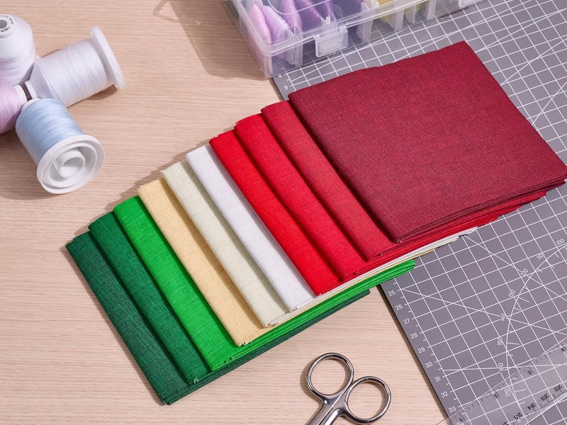 craftido - 11 Options Solids with Tweed Tonals - Assorted Color Cotton Quilting Fabric Bundles 10pcs Fat Quarters 18"x21" - Medium Weight 5.2oz - for Quilting, Sewing and Crafts - Happy Holiday - Image 5